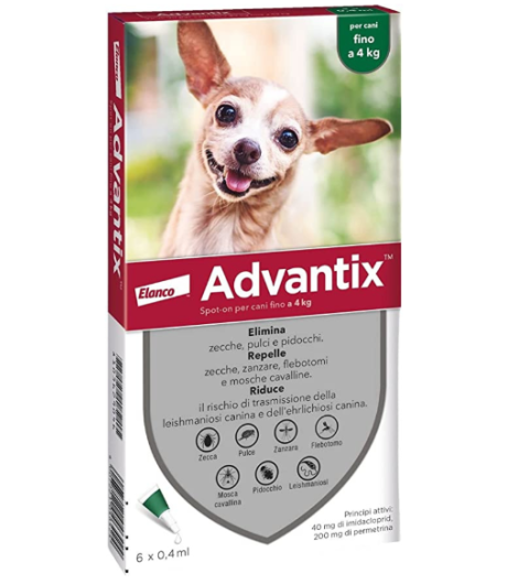 Elanco - Bayer Advantix Spot-On per Cani da 0 fino a 4 kg - 6 pipette-
