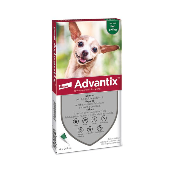 Elanco - Bayer Advantix Spot-On per Cani da 0 fino a 4 kg - 4 pipette-