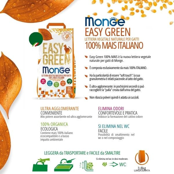 Monge lettiera vegetale Easy Green mais 10 lt da 3,8 kg
