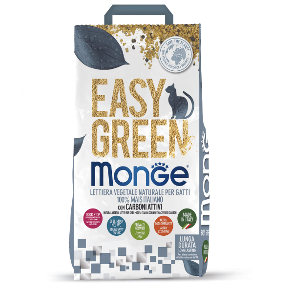 Monge lettiera vegetale easy green ai carboni attivi 10 litri da 3,8 kg